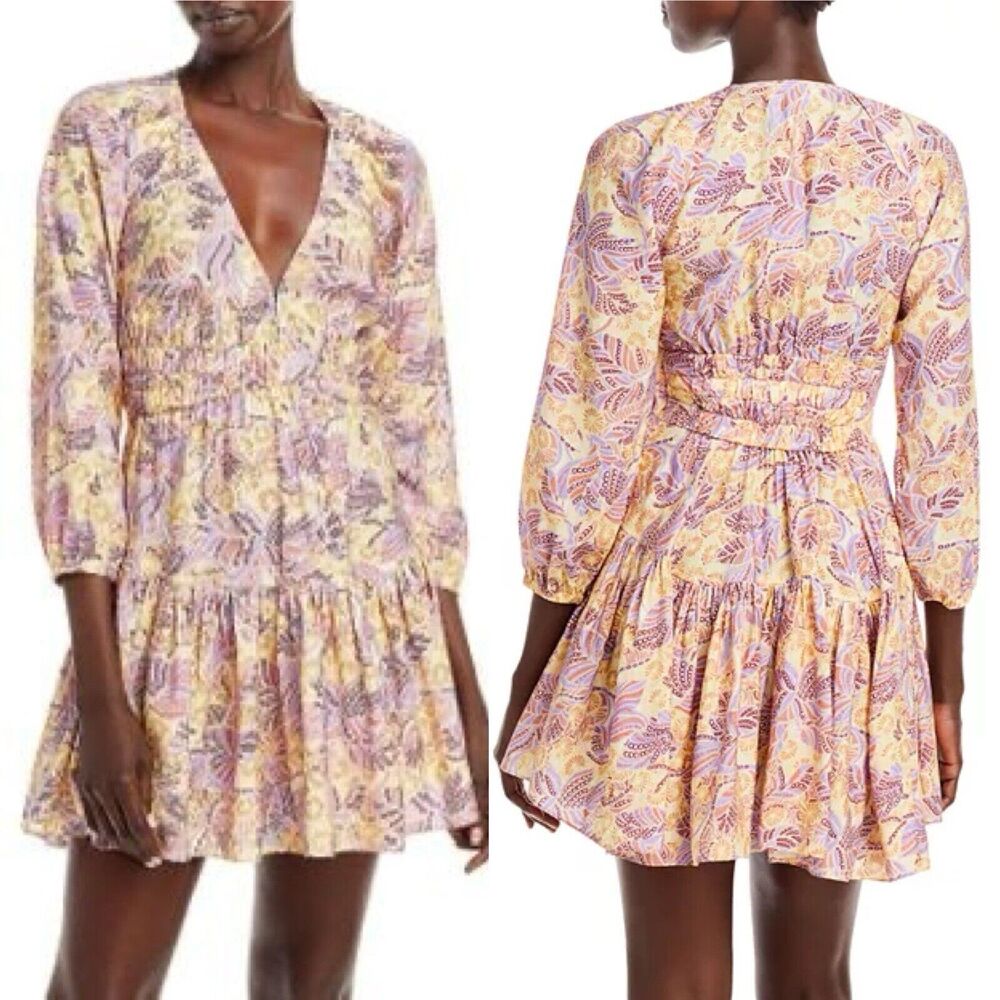 NWT A.L.C. Womens Isla V Neck Tiered Mini Dress 10 Boho Chic Crisscross Front